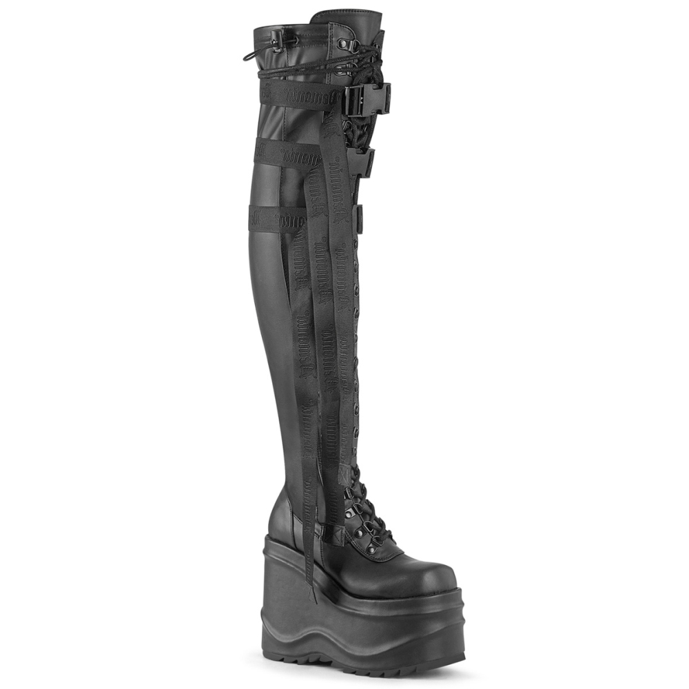 DemoniaCult - WAVE-315 Plattform Overknee Stiefel - Schwarz